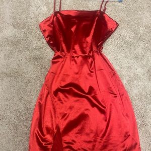 Scarlet Red Women’s Silk Mini Slit Dress